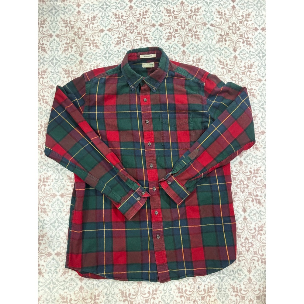 LL Bean Traditional Fit Plaid Button Down Shirt Mens Large Tall Red Green 228066